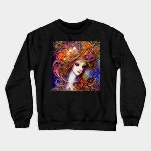 Butterfly And Garden Goddess In Watercolor Crewneck Sweatshirt